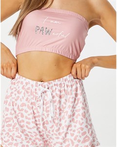 Розовый пижамный комплект из бандо и шортов с леопардовым принтом Loungeable