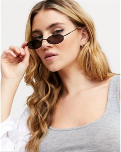 Тонкие овальные солнцезащитные очки в металлической оправе черного цвета New look