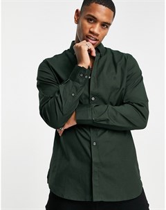 Оксфордская однотонная рубашка с длинными рукавами темно зеленого цвета French connection
