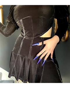 Черная мини юбка со складками и корсетом из бархата от комплекта x Sophia Hadjipanteli Labelrail