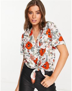 Блузка с завязкой на талии и разноцветным цветочным принтом French connection