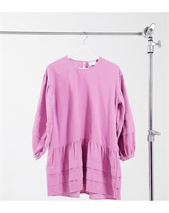 Светло розовое свободное вельветовое платье мини с присборенными деталями ASOS DESIGN Petite Asos petite