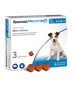 НЕКСГАРД Жевательные таблетки от блох и клещей для собак 4 1 10 кг 3 таблетки по 28 мг Фронтлайн