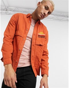 Оранжевая рубашка навыпуск из твила с вышивкой заката на груди Asos design
