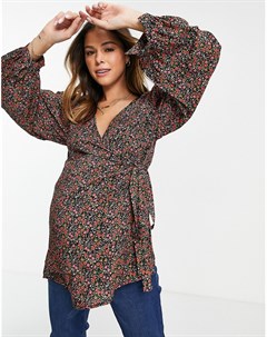 Разноцветная блузка с запахом и цветочным принтом для будущих мам Topshop maternity
