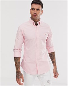 Розовая облегающая оксфордская рубашка на пуговицах с логотипом Polo ralph lauren