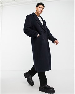 Удлиненное пальто в стиле extreme oversized темно синего цвета из фактурной смесовой шерсти Asos design