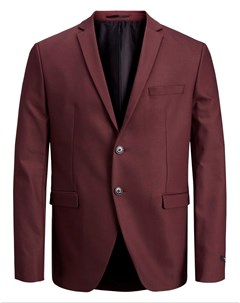 Атласный узкий премиум пиджак бордового цвета Premium Jack & jones