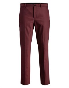 Атласные узкие премиум брюки бордового цвета Premium Jack & jones