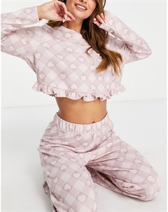 Мягкая пижама из топа и брюк с принтом сердечек Miss selfridge
