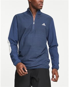Темно синяя куртка на молнии длиной 1 4 с принтом Adidas golf