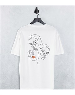 Белая oversized футболка с графическим принтом лиц на спине из смесового органического хлопка эксклю Selected homme