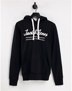 Черный худи без застежки с логотипом Jack & jones