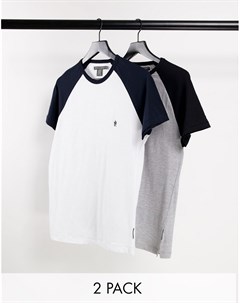 Набор из 2 футболок с рукавами реглан серого и белого цвета с контрастными деталями черного и синего French connection