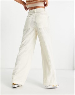 Вельветовые прямые брюки цвета экрю с завышенной талией Topshop