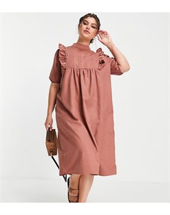 Платье рубашка с короткими рукавами и оборками припудренно розового цвета Lola May Plus Lola may curve