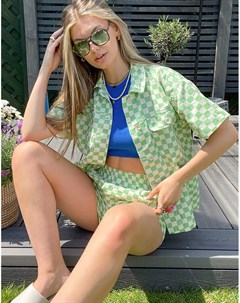 Рубашка в стиле casual зеленого цвета в шахматную клетку от комплекта Topshop