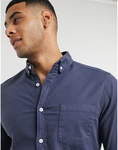 Темно синяя приталенная оксфордская рубашка Asos design