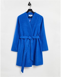 Синее пальто без воротника с поясом Helene berman