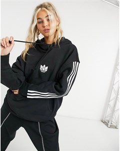 Черный oversize худи с тремя полосками и 3D логотипом adicolour Adidas originals