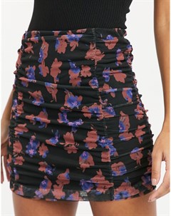 Сетчатая юбка мини со сборками и темным цветочным принтом Asos design
