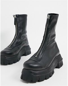 Черные кожаные ботинки на массивной подошве premium Asos design