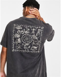 Черная выбеленная oversized футболка с принтом знаков зодиака на спине Only & sons