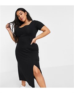 Черное платье макси в рубчик с вырезом сердечком Curve Asos design