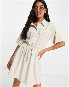 Фактурное платье рубашка мини с роговыми пуговицами кремового цвета Asos design