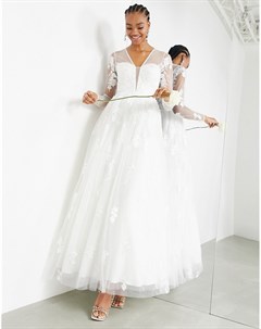 Платье с вышивкой глубоким вырезом и длинными рукавами Aurora Asos edition