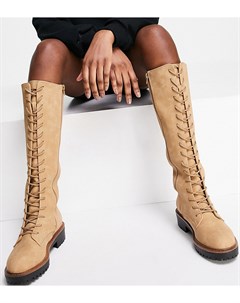 Массивные сапоги песочного цвета до колена на шнуровке для широкой стопы Wide Fit Courtney Asos design