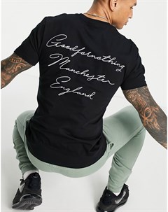 Черная футболка с логотипом на груди и принтом в виде надписи на спине Good for nothing