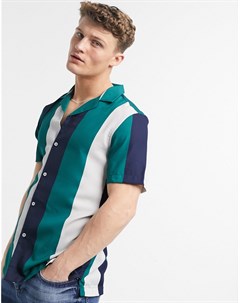 Рубашка классического кроя в полоску в стиле ретро темно синего белого и зеленого цвета Asos design
