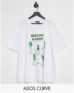 Белая oversized футболка с принтом комнатных растений ASOS DESIGN Curve Asos curve