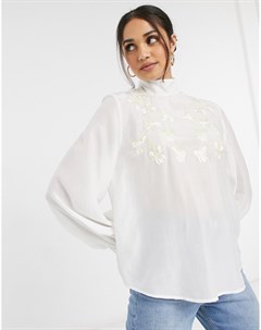 Кремовая блузка с кружевной цветочной вышивкой & other stories
