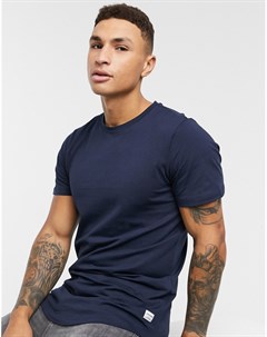 Темно синяя удлиненная футболка с закругленным нижним краем Essentials Jack & jones