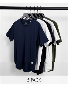 Набор из 5 удлиненных футболок белого темно синего и черного цветов с асимметричным краем Originals Jack & jones