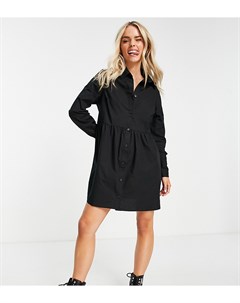 Черное свободное хлопковое платье рубашка мини ASOS DESIGN Petite Asos petite