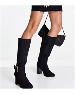 Черные сапоги для широкой стопы на каблуке с пряжкой Charlotte Asos design