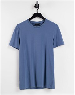Синяя футболка облегающего кроя из смесового органического хлопка с круглым вырезом Asos design