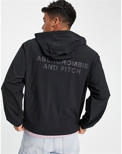 Черная куртка дождевик с капюшоном и светоотражающим принтом логотипа на спине Abercrombie & fitch