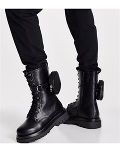 Черные стеганые байкерские ботинки на массивной подошве для широкой стопы Truffle collection