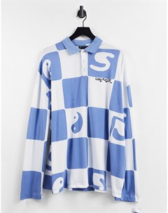Синяя oversized рубашка в стиле регби со сплошным принтом шахматной клетки и логотипом ASOS Daysocia Asos design