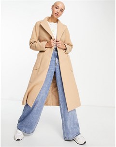 Классическое пальто темно бежевого цвета с поясом New look