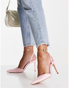 Розовые туфли на каблуке с острым носком и прозрачным ремешком на щиколотке Stradivarius