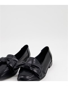 Черные туфли на плоской подошве с бантом для широкой стопы Mentor Asos design