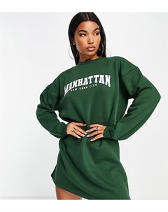 Зеленое платье свитер миди с графическим принтом Manhattan Missguided