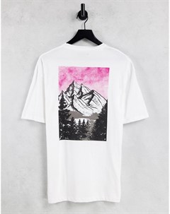 Белая oversized футболка из органического хлопка с принтом гор на спине Selected homme