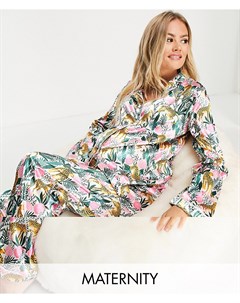 Атласная пижама с принтом роз и леопардовым принтом Maternity Night
