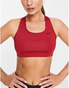 Красный спортивный бюстгальтер без уплотнителя средней степени поддержки с логотипом галочкой Nike training